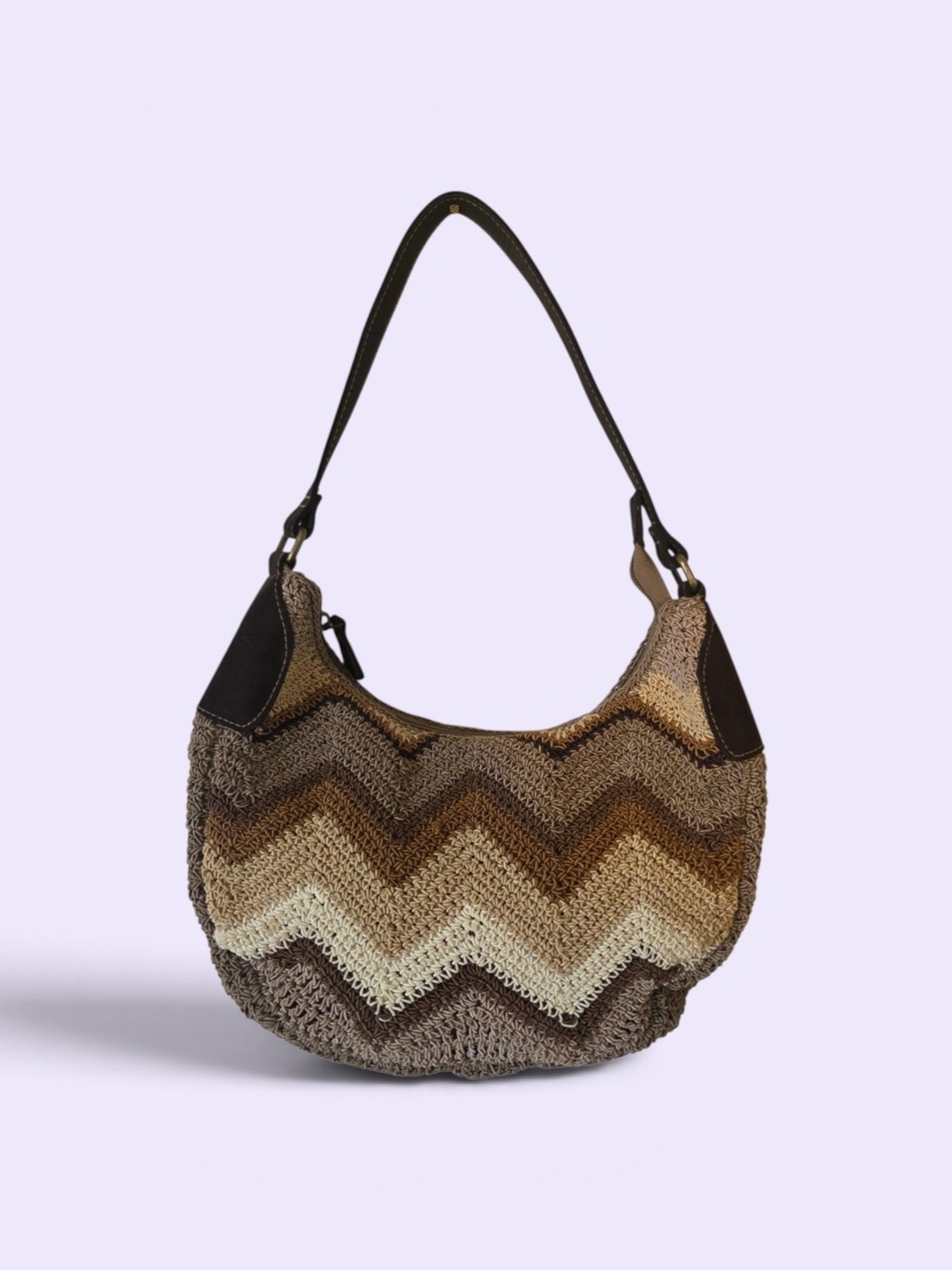 Woven Chevron Hobo Bag in Neutral Brown Purse Shoulder Bag